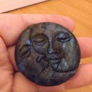 Flashy Labradorite moon face‎ crystal carving